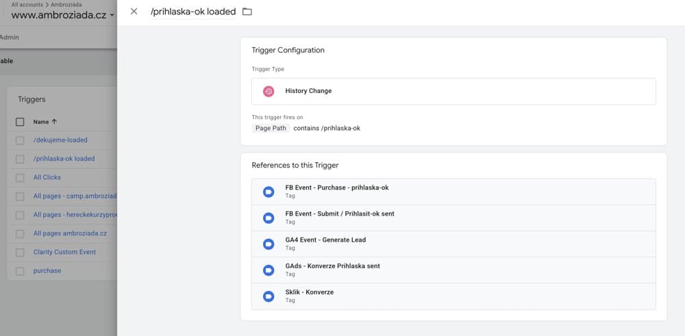 Trigger /prihlaska-ok loaded v Google Tag Manageri