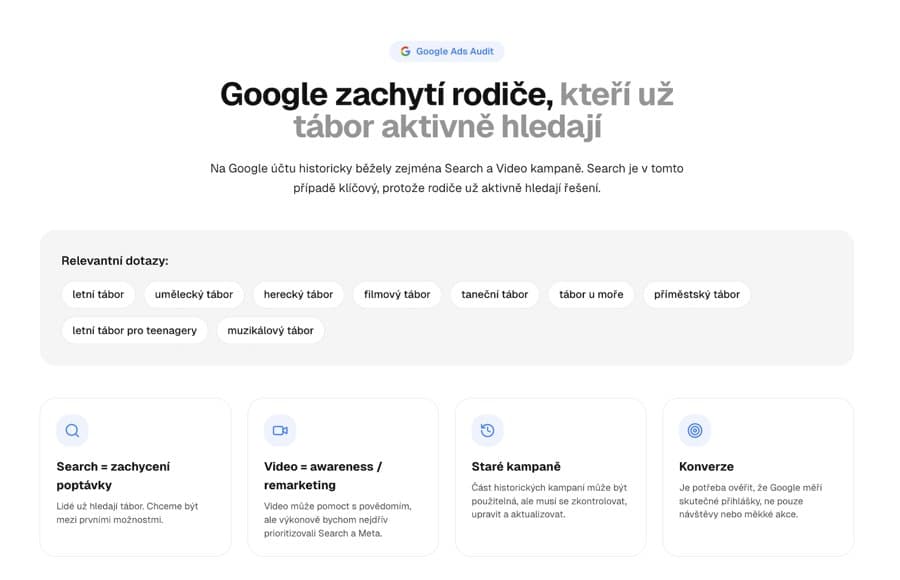 Strana prezentácie: Google Ads audit