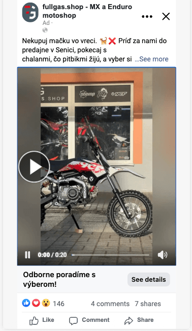 Reklama Fullgas.shop so 146 reakciami, 4 komentármi a 7 zdieľaniami